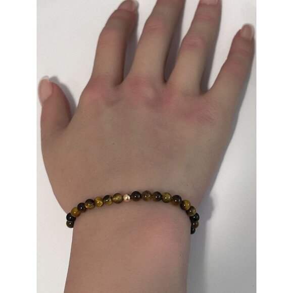 Natural Tiger's Eye Gemstones Mini 4mm 18K Rose Gold Charm Bead - Picture 6 of 6